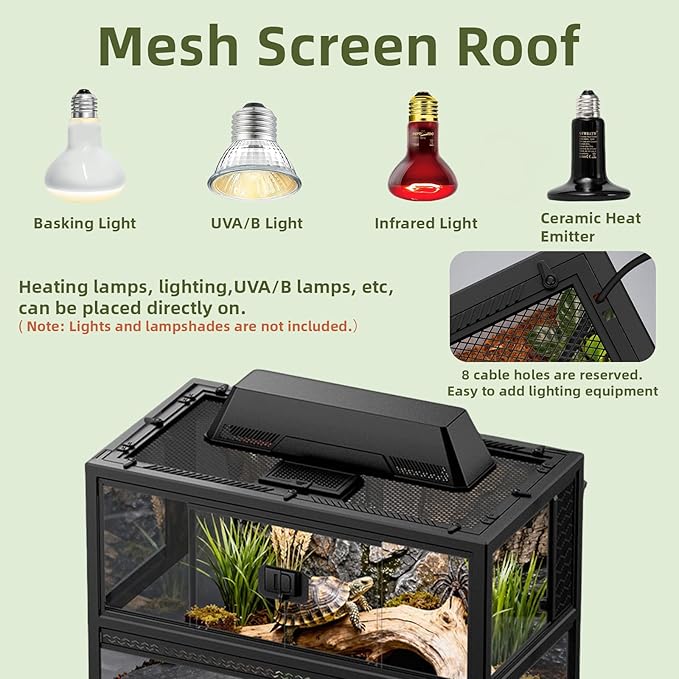 XIGETRAIL Tempered Glass Bearded Dragon Tank, 22" x 14" x 12" Reptile Enclosure with Sliding Door and Top Screen Ventilation,Reptile Tank for Lizard,Gecko,Chameleon