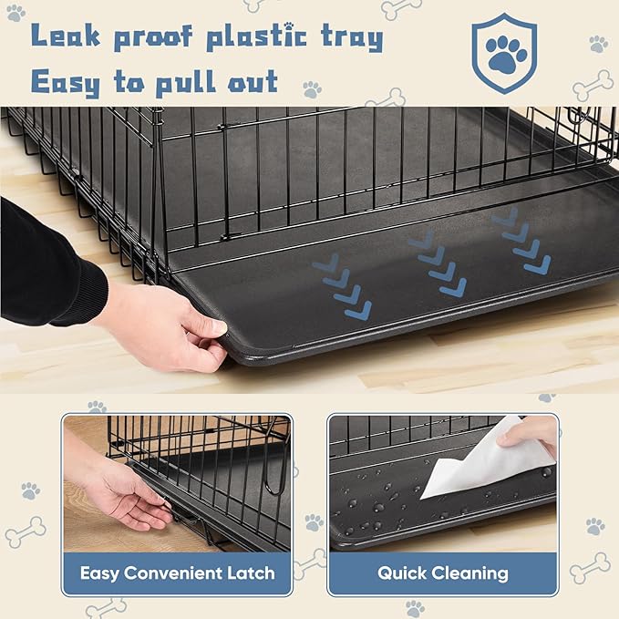 DUMOS Dog Crate, 24 Inch Small Single Door Dog Cage with Plastic Leak-Proof Pan Tray, Folding Metal Wire Pet Kennel for Indoor, Outdoor, Travel