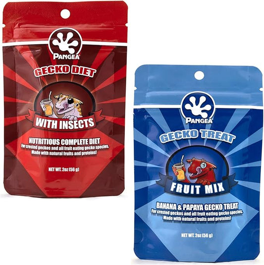 Pangea Gecko Diet Fruit & Treat Bundle - 2oz Fruit & Insects Diet and Gecko Treat Mix