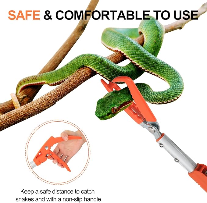 Kalkal 79" Snake Grabber Tool, Professional Aluminum Alloy Telescopic Rattle Snake Tongs, Heavy Duty Reptile Grabber Snake Catcher Wide Jaw Pick-up Handling Tool with Lock