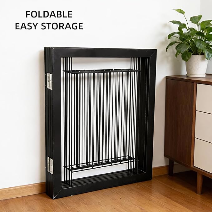 ZJSF Freestanding Dog Gate Indoor, Foldable Dog Fence for Doorways,Hallways or Stairs, Sturdy Wood Extra Wide Pet Gate with Support Feet,Black,32 "Height-6 Panels