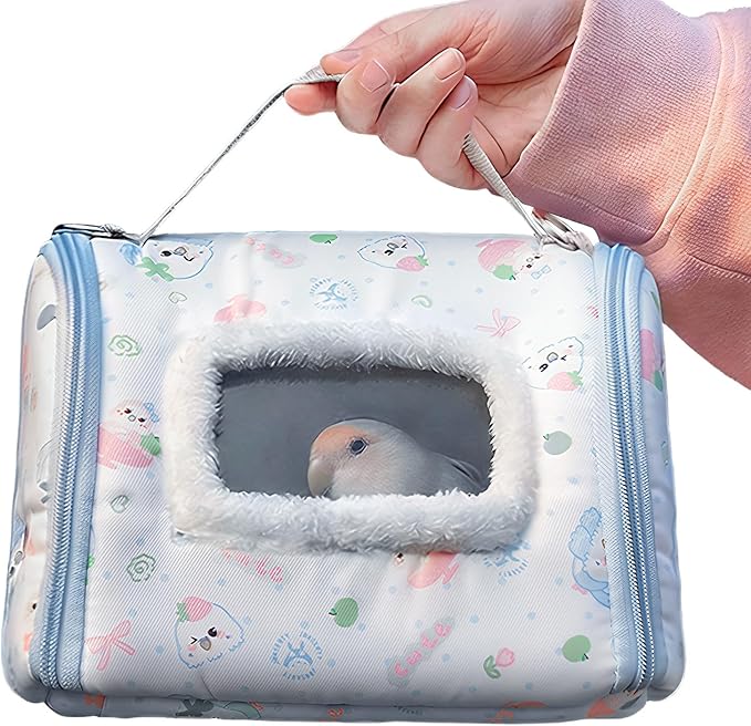 Portable Bird Travel Cage – Stainless Steel Mesh Bottom with Viewing Window, Thickened Warm Design | Lightweight Cage for Budgies, Parakeets, and Small Parrots During Trips