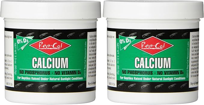 Rep-Cal 52298 Phosphorous-Free Calcium Powder Reptile/Amphibian Supplement Without Vitamin D3, 4.1 oz,White (Pack of 2)