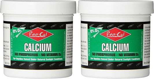Rep-Cal 52298 Phosphorous-Free Calcium Powder Reptile/Amphibian Supplement Without Vitamin D3, 4.1 oz,White (Pack of 2)