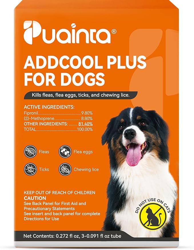 PUAINTA Addcool Plus Flea and Tick Prevention for Large Dogs (45-88 lbs), Professional Topical Treatment, 3 Monthly Doses, Fast-Acting Waterproof Dog Flea Drops