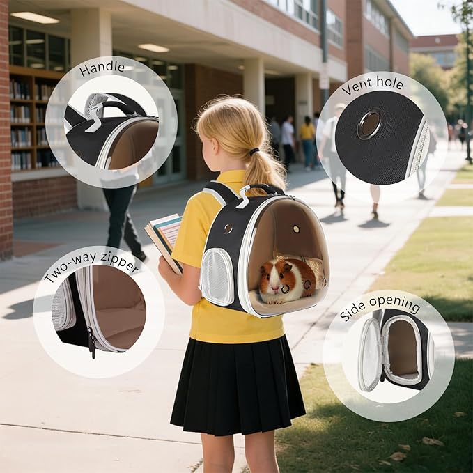 Portable Guinea Pig Backpack, Polarized Bubble Backpack for Small Animals Travel Handbag Cage for Kitten Rabbit Squirrel Bearded Dragon Turtle Breathable Carrier