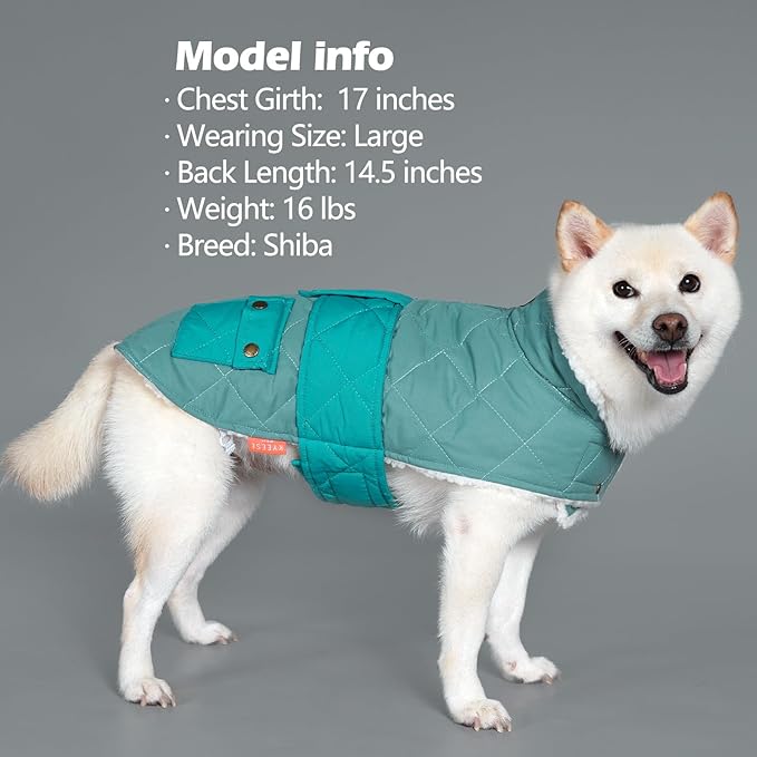 KYEESE Dog Coat Warm Pet Winter Puffer Coat with Leash Hole Thick Pets Clothes with Pocket Soft Pet Sweater for Cold Weather Waterproof Dogs Jacket with Fleece Lined Windproof Dog Coats for Small Dogs