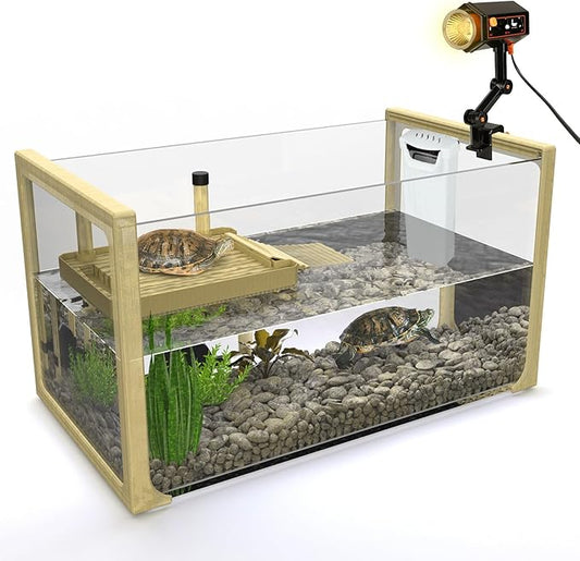 Okköbi Turtle Aquarium Kit - Aquatic Turtle Tank with Filter and Light + Turtle Basking Platform, Perfect Turtle Starter Kit for Kids, Small Turtle Tank for Baby & Juvenile Turtle