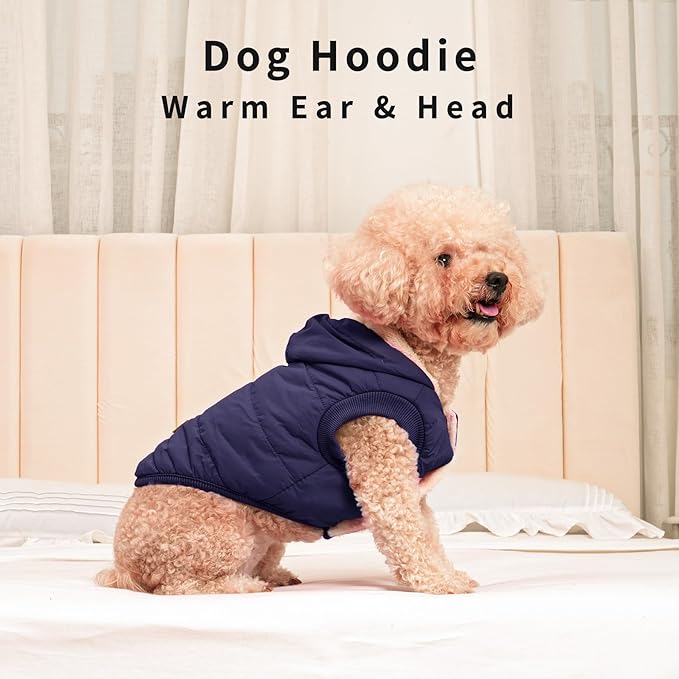 Vecomfy Fleece Lining Extra Warm Dog Hoodie in Winter,Small Dog Jacket Puppy Coats with Hooded,Blue S