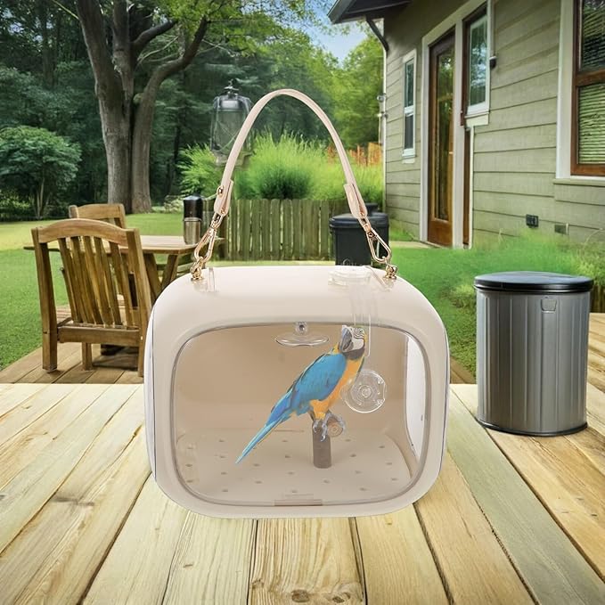 Portable Parrot Takeaway Cage with Perch Stand and Ventilation Holes, Anti-Escape Small Bird Carrier Bag for Outdoor Travel and Parakeet Transport