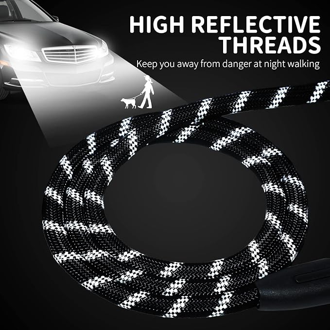 Long Dog Leash for Training 30Ft-Reflective Nylon Rope with Swivel Hook-Recall Agility Lead for Large Small Medium Dogs Outside Walking Hiking-Black Diam 1/2"