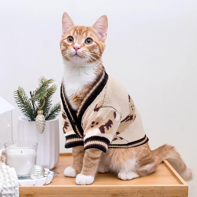 ABRRLO Small Dog Sweaters Cute Bear Dog Cardigans Clothes for Small Medium Dogs Boy Girl Puppy Cat Knitting Cardigan Outfits Dogs Autumn Coats Warm Pet Doggy Clothes Soft Knitwear Apparel (Beige,M)