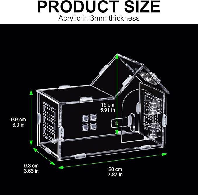 Mini Reptile Terrarium, Magnetic Acrylic Enclosure with Mushroom House Easy-Feed Hole & Front Opening for Bearded Dragon & Leopard Print Palace Guard Habitat (Reptile Terrarium A)