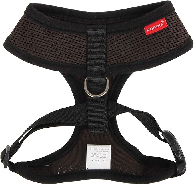 Puppia Soft Dog Harness No Choke Over-The-Head Triple Layered Breathable Mesh Adjustable Chest Belt and Quick-Release Buckle, Brown, Medium