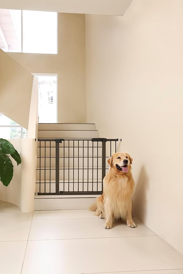 44.72"-46.89" Baby and Pet Safety Gate, 30" Tall Metal Walk-Thru Gate for Doorways & Stairs, Easy One-Hand Open, Dual Lock, Extensions & Wall Mounts Included (Black, 29"-46" W x 30.5“H)