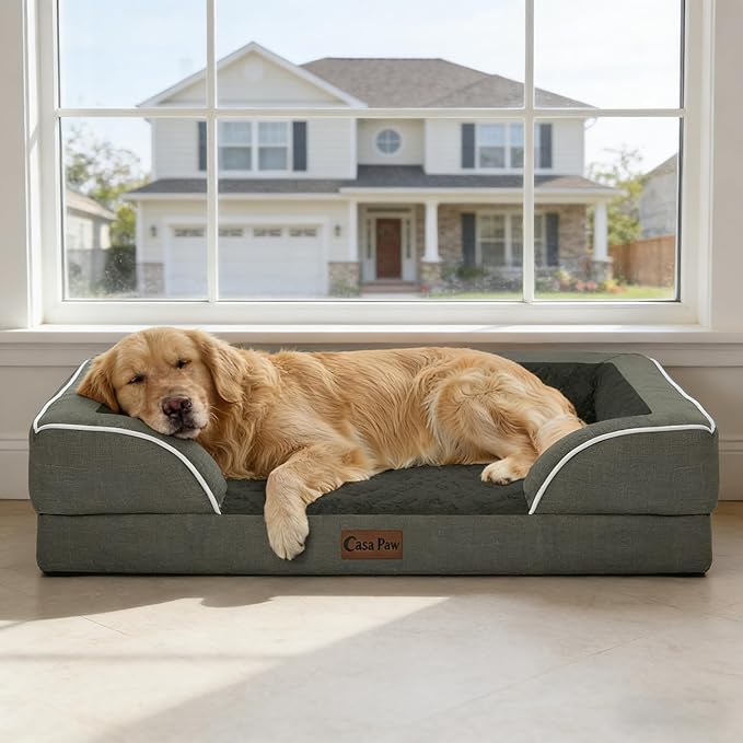 Orthopedic XXL Dog Beds, Waterproof Memory Foam Big Pet Bed for Extra Large Sized Dogs 53x42Inch, Non-Slip Bottom and Egg-Crate Foam Dog Couch Bed with Washable Removable Cover, Dark Green