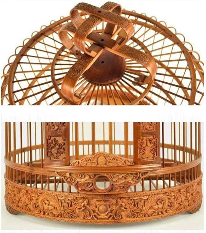 Wooden Bird Cage Retro Bamboo Hanging Bird Carrier Thrush Cage Balcony Garden Decor