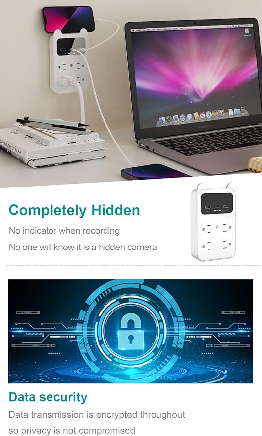Hidden Camera Wall Outlet Camera, 2K HD Wireless Nanny Cam with 120° Wide Angle Loop Recording Motion Detection Easy Setup for Home, Pets & Office Indoor Security-White (White)