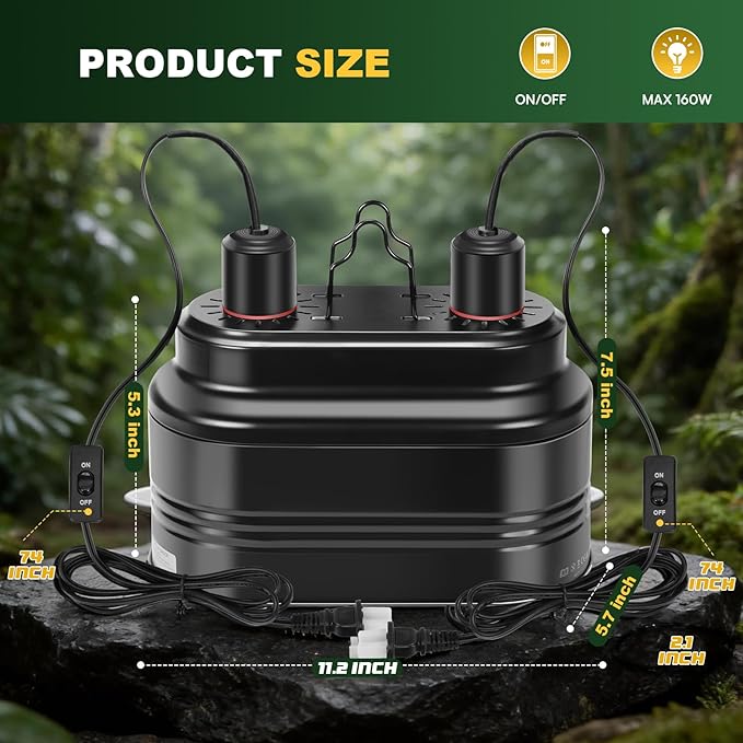 Dual Reptile Light Fixture Max 160W Each Heat Lamp Fixture Fits Heating Lamp Terrarium Light UVB Light for Lizards Turtles Snakes Terrarium Habitat