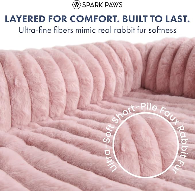 Spark Paws Luxury Dog Couch Cover Bed, Calming Pet Furniture Protector for Large & Small Dogs, Washable Bolster Dog Bed for Couch, Sofa & Bed - Pink, Small