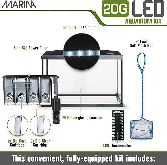 Marina 20 Gallon LED Aquarium Kit – Complete Fish Tank Setup with Filter, Lighting & Accessories