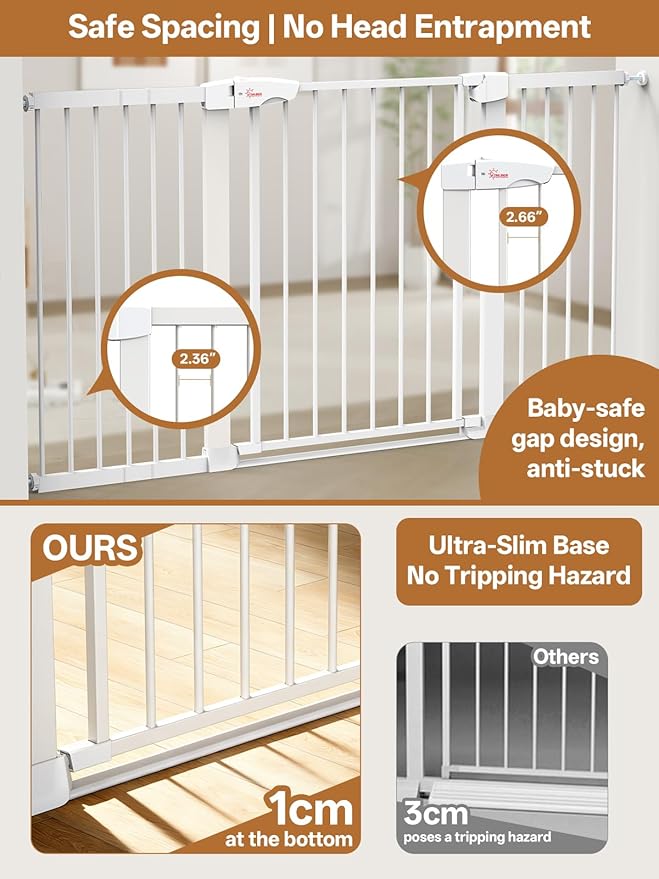 Baby Gate for Indoor Stairs & Doorways: Wide Expandable 27.9-46.8" Metal Safety Gate - Toddler Pets 30" Tall Dog Gate with Easy Install Pressure Mount Dual Lock & 2-Way Swing, White.