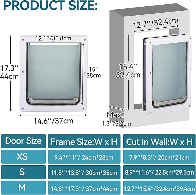 PAWISE 2 Way Dog Door, Lockable Dog Flap with Flexible Transparent Flap, Weatherproof & Easy Install Pet Door with Solid Metal Panel, Energy-Efficient Design Doggy Door for Large Dogs(15.3"x12.2")