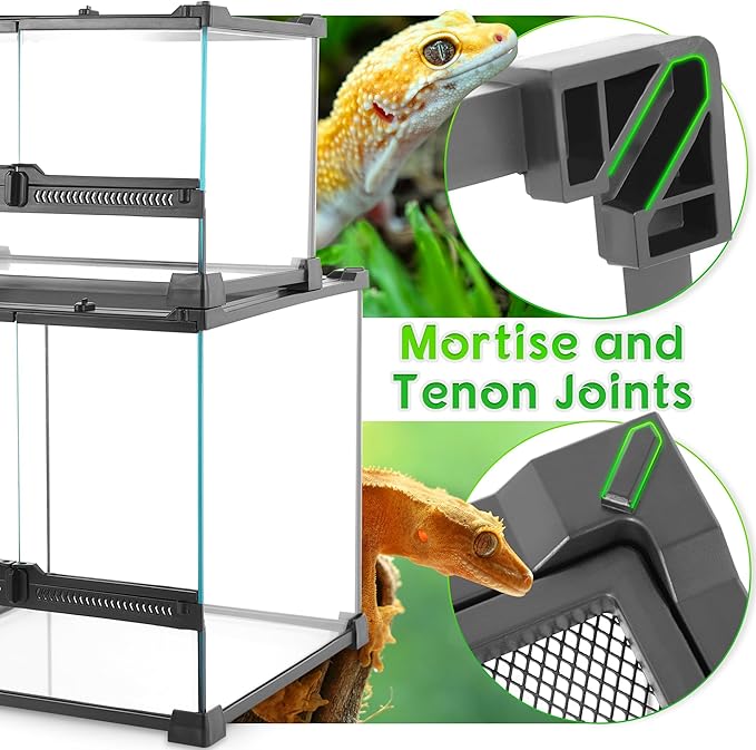 5 Gallon 12"x8"x12" Professional Glass Terrarium, Front-Opening Vivarium with Feeding Slot & Heat-Resistant Aluminum Frame for Day Geckos, Jumping Spiders, Tarantulas & Scorpions.
