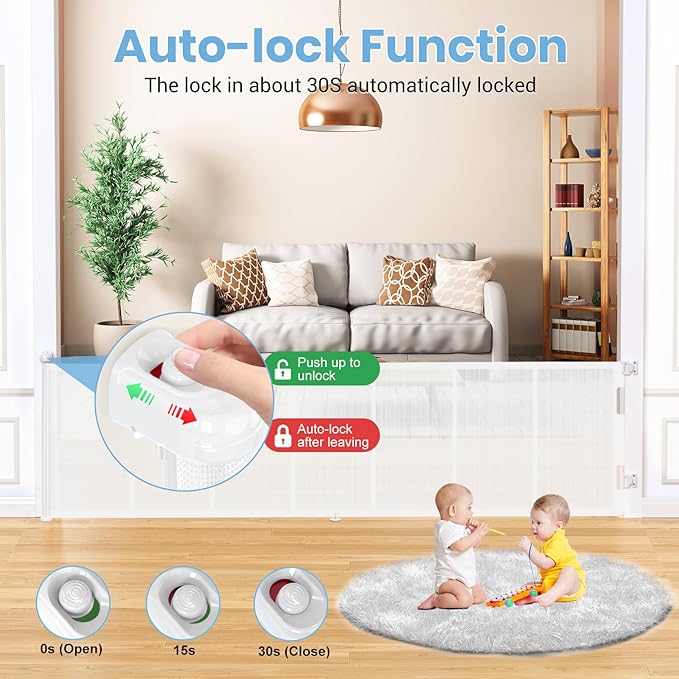 HAMOPY 120 Inch Reinforced Strip Extra Wide Retractable Baby Gate, 33" Tall, Prevent Crawling Through, Wide Extra Long Child Safety Gate for Indoor Baby Fence, Outdoor, Stairs, Deck(White)
