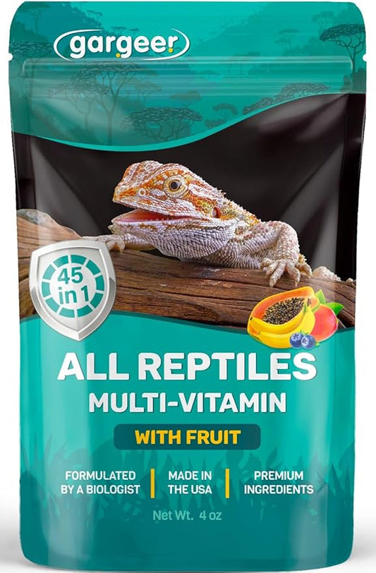 Gargeer 4oz Reptile Multi-Vitamin Supplement. Premium Ingredients, Rich with Organic Fruit, for Full Growth and Development Support. Boosted with Minerals and Amino Acids, Proudly Made in USA. Enjoy!