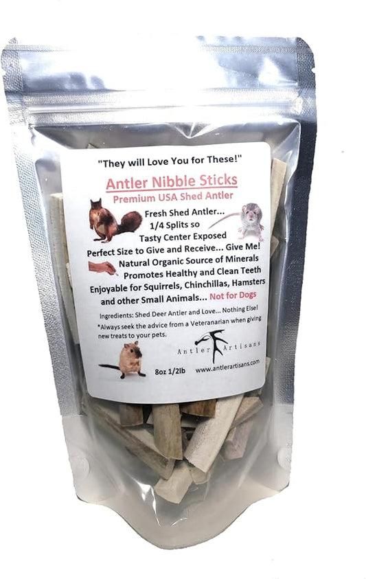 Antler Nibble Sticks, Squirrels and Small Animal Chews Treats, Teeth Health, Deer and Elk Antler Chews for Chipmunks, Hedgehogs, Guinea Pigs, Rats, All-Natural Nutrition