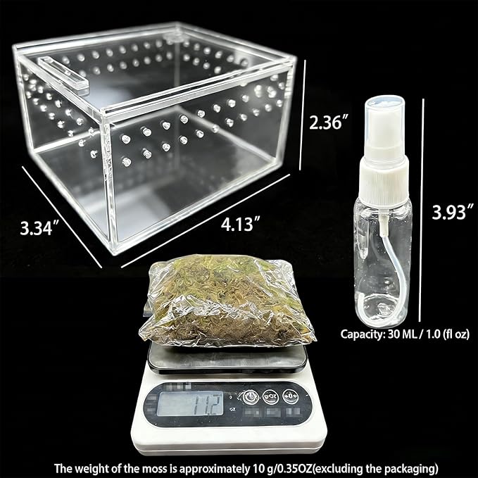 Reptile Breeding Box Small Acrylic Spider Terrarium Tarantula Enclosure Hermit Crab Tank with Terrarium Moss for Scorpion Insect Isopods Invertebrates