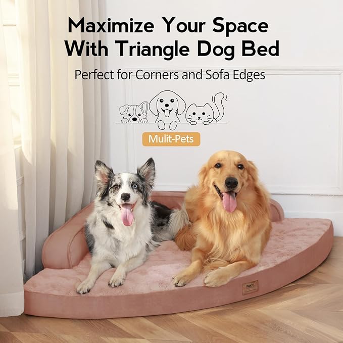 MEKIY Large Orthopedic Dog Bed with Sides Big Dog Beds with Removable Washable Cover Non-Slip Waterproof Pet Bed for Medium Large Dogs - Pink L