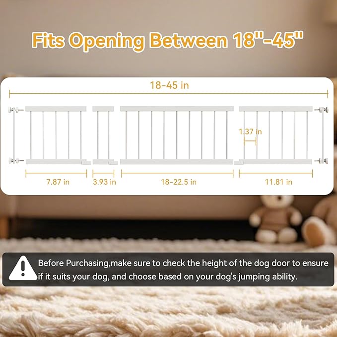 Dog Gate Indoor for Small Dogs or Breeds, 10'' High Short Dog Gate to Step Over, 18“-45” Wide Small Pet Gate with 3 Extension Kits for Doorways & Stairs