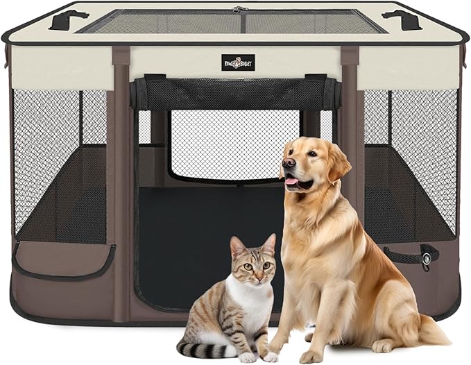 Paw Ballet Foldable Pet Kitten Playpen, Upgrade Waterproof Portable Dog Cat Playpen Kennel Tent for Small Cat Dog, Retractable Shade Cover with Carrying Case, Indoor Outdoor Use for Small Pet.