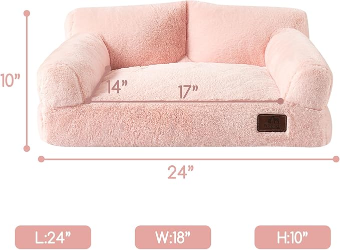 Hollypet Fluffy Dog Cat Bed Pet Couch Beds Plush Soft Warming Washable Puppy Bed for Small Medium Dogs and Large Cats, Pink, 24" L x 18" W x 10" Th
