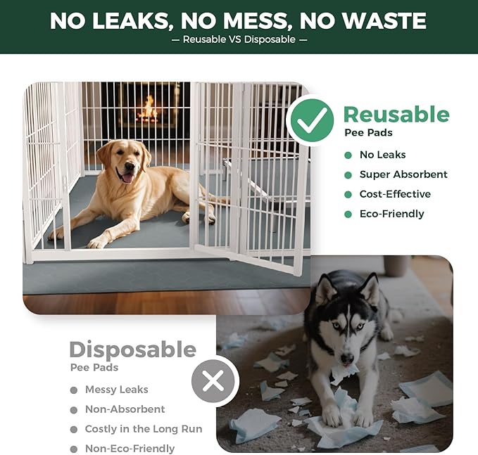 FXW Washable Pee Pads for Dogs, Leak-Proof & Non-Slip, Specifically Designed for FXW Rollick/Homeplus 32inch 6 Panels Dog Playpen, 35" Hexagon, Gray, 1 Pack
