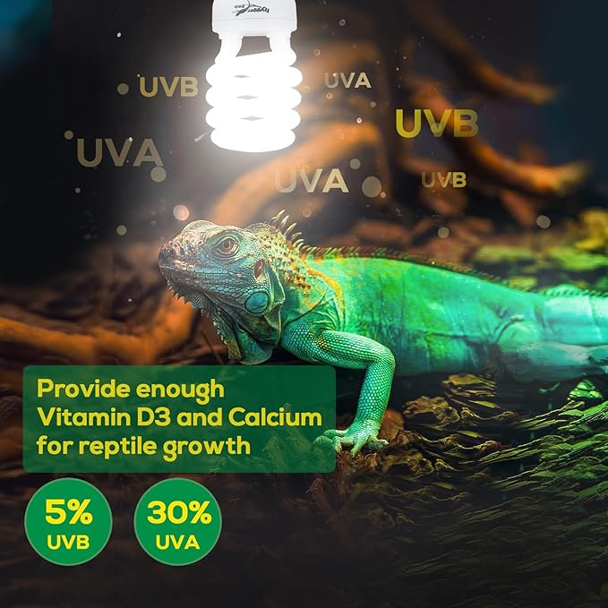 UVB Bulb for Reptiles, 5.0 26W UVB Light for Reptiles, Hygger zoo UVA UVB Reptile Light Bulb Reptile UVB Bulb UVB Light for Hermit Crab Snake Chameleon Reptile Lamp Terrarium Lamp for Tropical Reptile