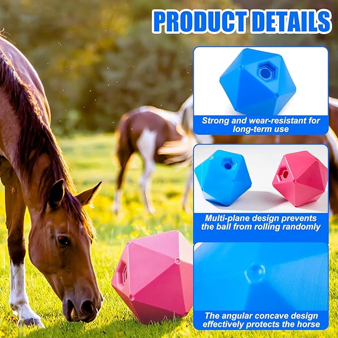 Horse Treat Ball, 9" Horse Ball Feeder Toy & Stress Reliever with 1.13 Inch Opening for Paddock, Slow Feed Enrichment Toys for Horses to Play(2 Pack,Pink Blue)