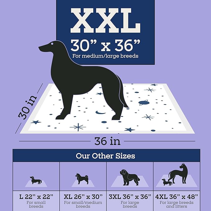 Pet Life Unlimited Overnight XXL Puppy Pads for Dogs, 30" x 36", 15 Count, Leak-Proof, Super Absorbent, Quick-Dry Potty Training Pads, Overnight Protection & Jasmine Honey Scent, Made in USA