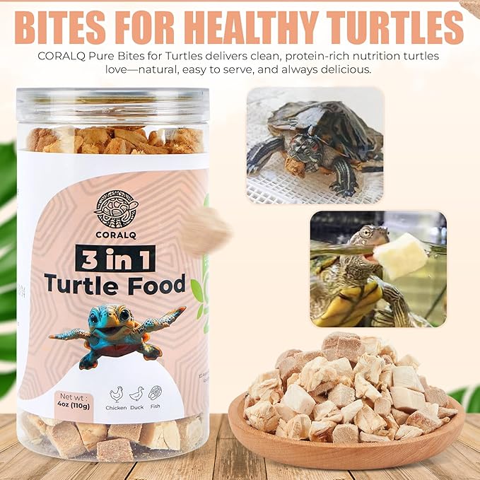 3 in 1 Meat Turtle Food - Chicken & Duck & Fish Meat Natural Freeze Dried Turtle Treats