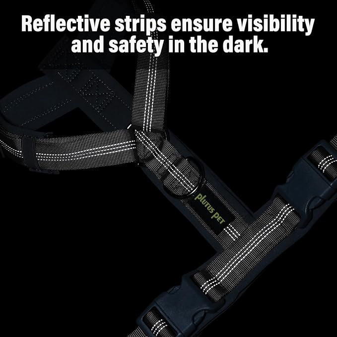 Plutus Pet No Pull Dog Harness, Adjustable Nylon Harness with Soft Padding, Reflective and Heavy Duty Dog Harness for Small, Medium, Large Dogs(Gray, XL)