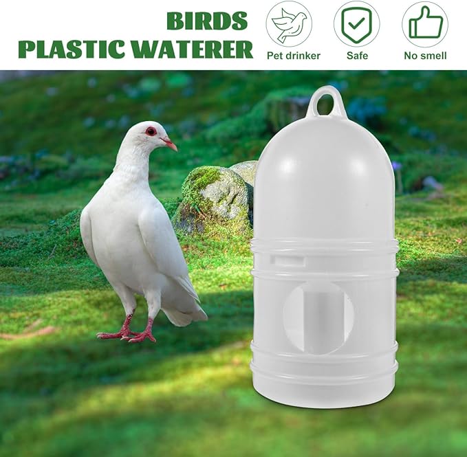 2Pcs Bird Water Dispenser Pigeon Water Feeder with Detachable Design Three Hole Drinking Automatic Food Outlet Lightweight White 9.45 Inch for Pigeons Parrots