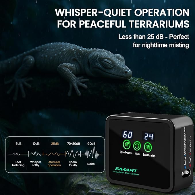 Reptile Mister Automatic Misting System, Reptile Humidifiers with Smart Timing Controller, Terrariums Humidifier with 360°Adjustable Misting Nozzles, Rainforest Ecosystem Sprayer…