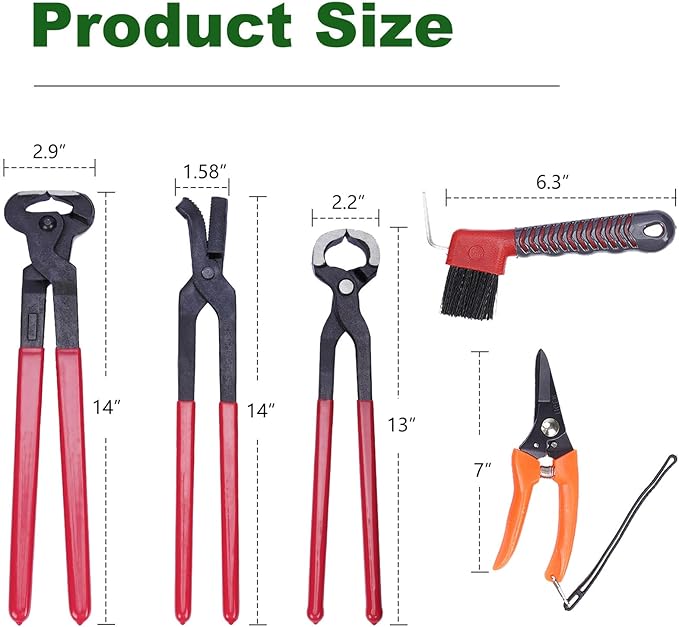 lukar 12PCS Farrier Tools Kit Includes Horse Hoof Nipper, Horseshoe Cutting Pliers, Hoof Nail Clincher, Goat Hoof Trimmers Shear, Hoof Hammer, Hoof Knife, Rasp File, Horseshoe Brush, Handbag, Gloves