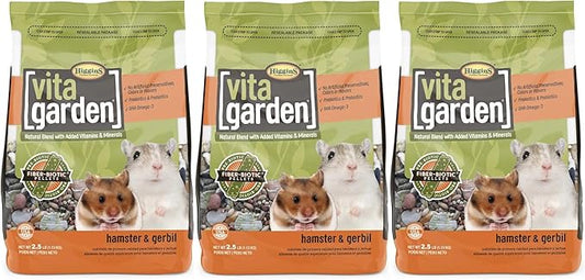 Higgins 3 Pack of Vita Garden Hamster and Gerbil Food, 2.5 Pounds Each, with Fiber-Biotic Pellets