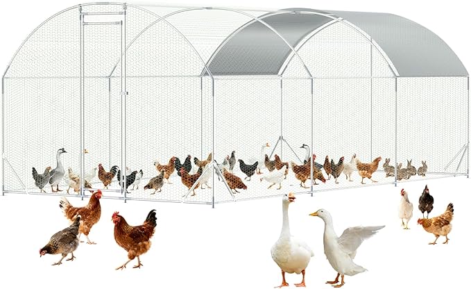 Assark Large Metal Chicken Coop,10x20 FT Walk in Chicken Runs with Cover for 30 Chickens,Hen House Enclosure with Security Lock, Outdoor Duck Rabbit Cage Poultry Pens for Backyard,Farm,Yard