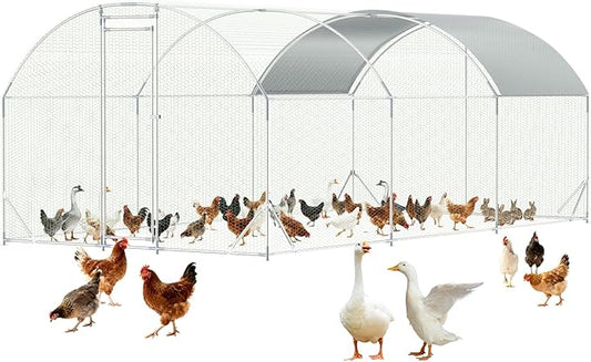 Assark Large Metal Chicken Coop,10x20 FT Walk in Chicken Runs with Cover for 30 Chickens,Hen House Enclosure with Security Lock, Outdoor Duck Rabbit Cage Poultry Pens for Backyard,Farm,Yard