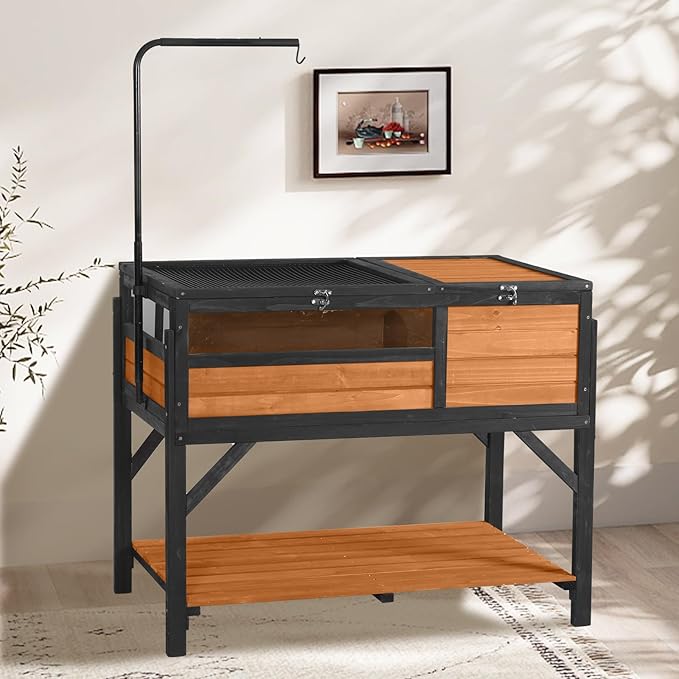 Wooden Tortoise Habitat with Detachable Legs & Adjustable Lamp Holder – Reptile Terrarium for Small Animals