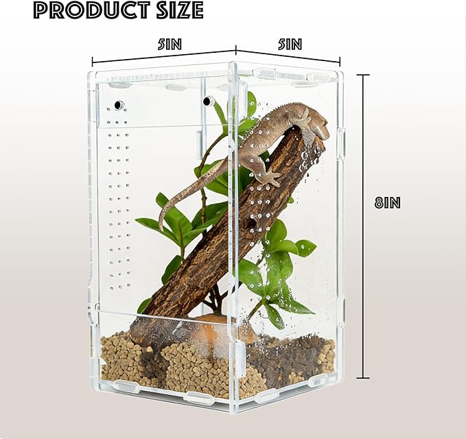 5x5x8 Reptile Tank – Acrylic Reptile Enclosure Terrarium for Crested Gecko, Lizards, Spiders & Snakes – Clear Lizard Habitat Terrarium